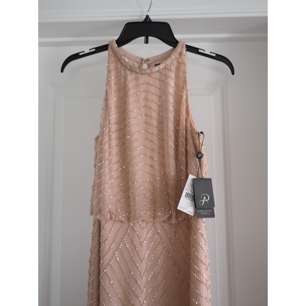 NEW Adrianna Papell Beaded Halter Blush Pink Gown Formal Dress 4 NEW Art Deco - Picture 7 of 16